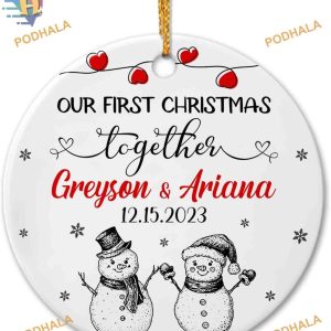 Couple Snowman Together Ornament 2023, Personalized Ceramic Anniversary Gift
