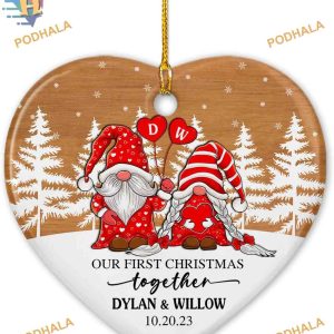 Couple's First Christmas 2023, Personalized Gnome Anniversary Ornament