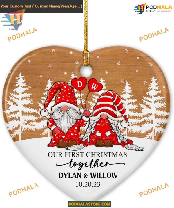 Couple’s First Christmas 2023, Personalized Gnome Anniversary Ornament