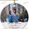 Couple's First Christmas 2023 Personalized Photo Ceramic Ornament, Custom Newlywed Gift