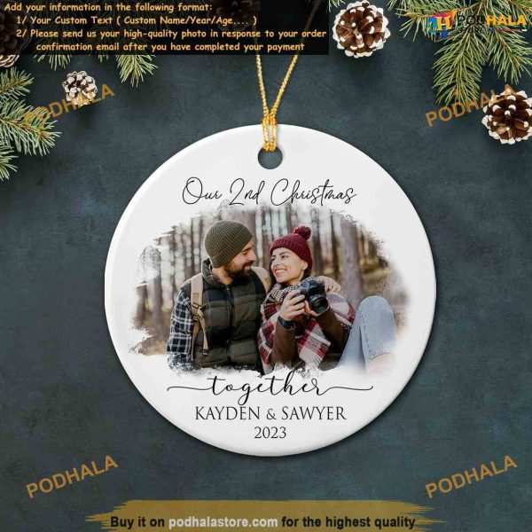Couple’s Second Xmas Ceramic Ornament 2023 Custom Photo Anniversary Gift