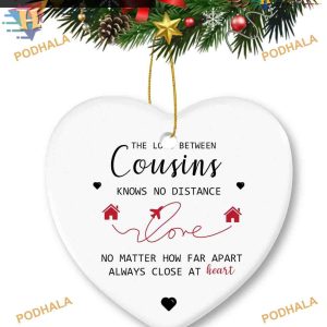 Cousins Heart-Shaped Christmas Ornament, Family Xmas Party Tree Decor
