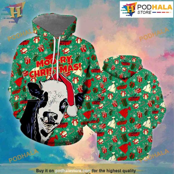 Cow Moory 3D Funny Christmas Hoodie, Funny Xmas Gifts