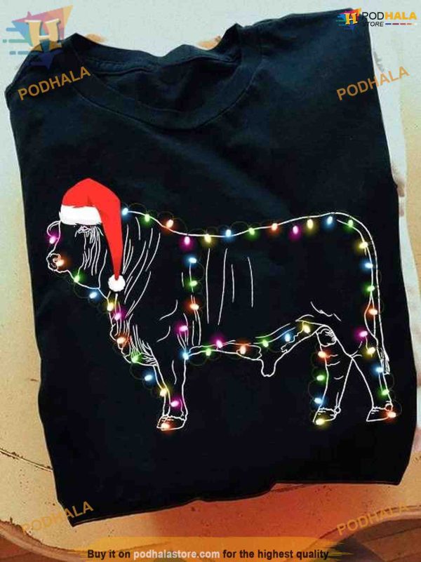 Cow Noel Hat & Lights Shirt, Farm Fresh Best Family Christmas Gifts