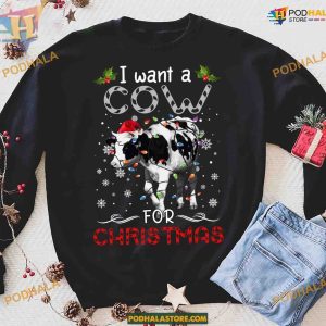 Cow Santa Hat Christmas Shirt, Funny Xmas Gifts