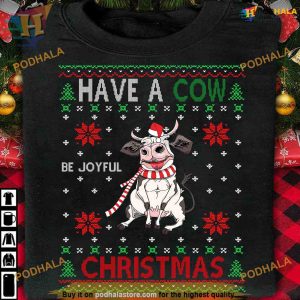 Cow Santa Hat Joyful Xmas Shirt, Farm Style Funny Christmas Gift Ideas