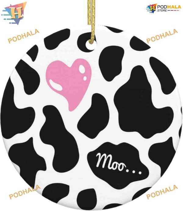 Cow Skin & Pink Heart 2023 Ornament, Personalized Christmas Decor