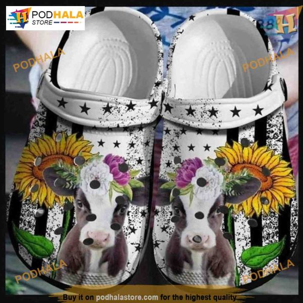 Cow & US Sunflower Crocs, Funny Farm Animal Christmas Gifts