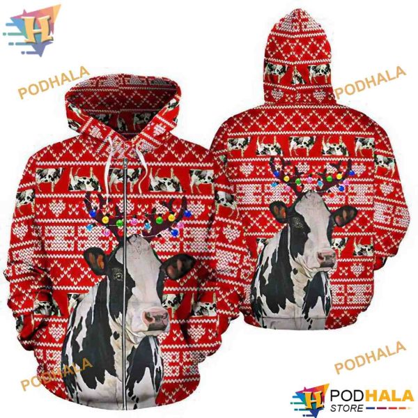 Cow Ugly Red Funny Christmas Hoodie, Funny Xmas Gifts