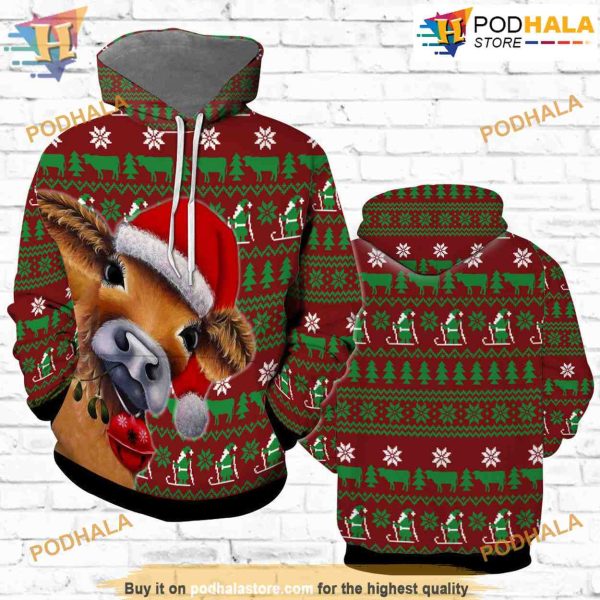 Cow Xmas 3D Funny Christmas Hoodie, Funny Xmas Gifts