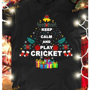 Cricket Player Christmas Tree Tee, Funny Christmas Gift Ideas