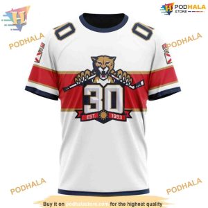 Custom 2023 Away With 30th Anniversary Logo NHL Florida Panthers Hoodie 3D 3