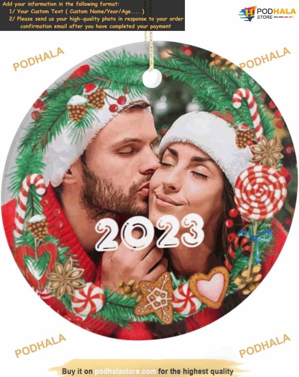Custom 2023 Ceramic Ornament Personalized Picture Christmas, Decor Photo Gift for Couples