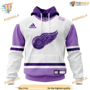Custom 2023 Hockey Fight Cancer NHL Detroit Red Wings Hoodie 3D 1