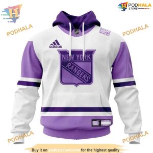 Custom 2023 Hockey Fight Cancer NHL New York Rangers Hoodie 3D 1