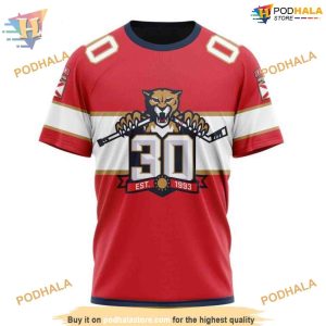 Custom 2023 Home With 30th Anniversary Logo NHL Florida Panthers Hoodie 3D 3