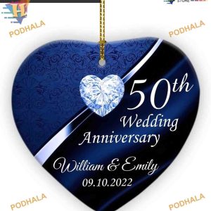 Custom 50th Anniversary Ornament 2023, Blue Personalized Wedding Keepsake