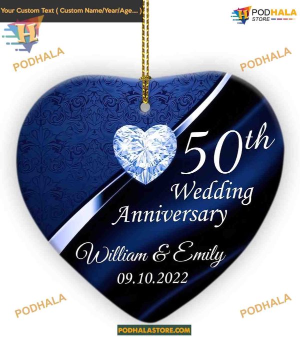 Custom 50th Anniversary Ornament 2023, Blue Personalized Wedding Keepsake