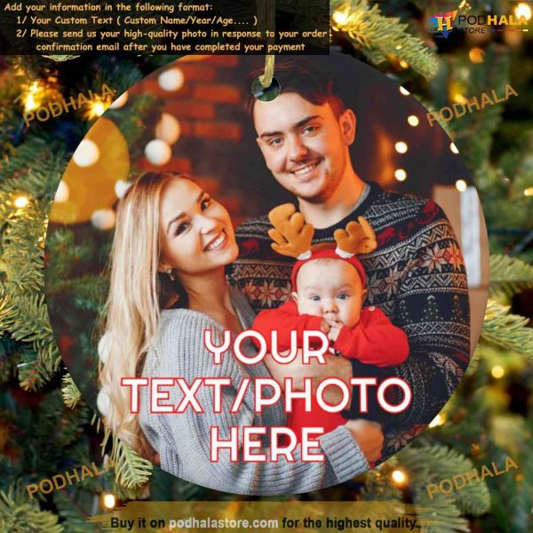 Custom Add Picture Text Christmas Ornament 2023 Family Tree Decoration