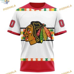Custom Autism Awareness Custom Name And Number NHL Chicago Blackhawks Hoodie 3D 3