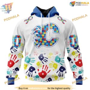 Custom Autism Awareness Design NHL Calgary Flames Hoodie 3D Sweatshirt 1