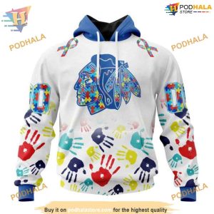 Custom Autism Awareness Design NHL Chicago Blackhawks Hoodie 3D 1