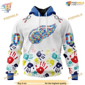 Custom Autism Awareness Design NHL Detroit Red Wings Hoodie 3D 1