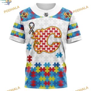 Custom Autism Awareness NHL Calgary Flames Hoodie 3D Sweatshirt 3