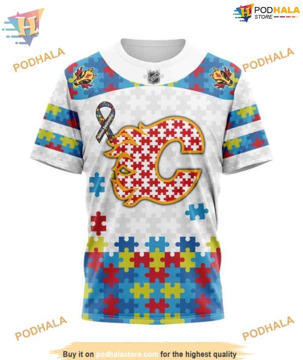Custom Autism Awareness NHL Calgary Flames Hoodie 3D Sweatshirt