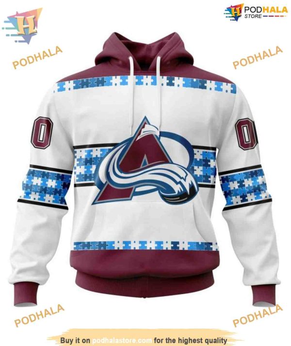 Custom Autism Awareness Name And Number NHL Colorado Avalanche Hoodie 3D