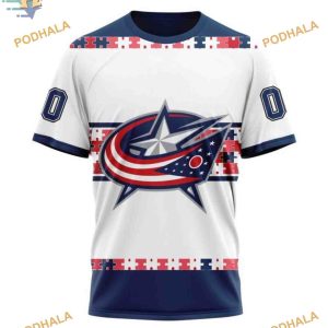 Custom Autism Awareness Name And Number NHL Columbus Blue Jackets Hoodie 3D 3