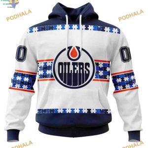 Custom Autism Awareness Name And Number NHL Edmonton Oilers Hoodie 3D 1