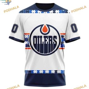 Custom Autism Awareness Name And Number NHL Edmonton Oilers Hoodie 3D 3
