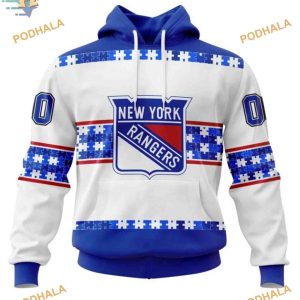 Custom Autism Awareness Name And Number NHL New York Rangers Hoodie 3D 1
