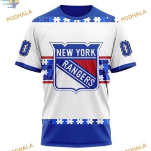 Custom Autism Awareness Name And Number NHL New York Rangers Hoodie 3D 3