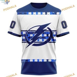 Custom Autism Awareness Name And Number NHL Tampa Bay Lightning Hoodie 3D 3