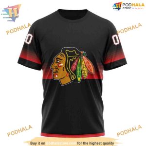 Custom Black And Gradient Design NHL Chicago Blackhawks Hoodie 3D 3