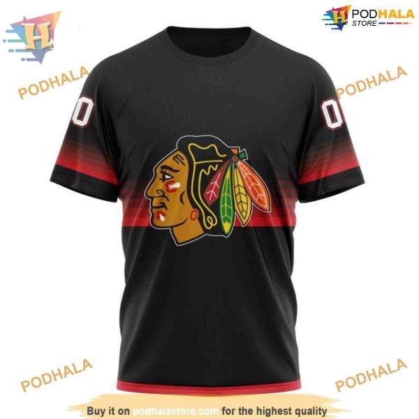 Custom Black And Gradient Design NHL Chicago Blackhawks Hoodie 3D