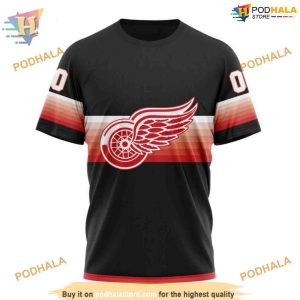 Custom Black And Gradient Design NHL Detroit Red Wings Hoodie 3D 3
