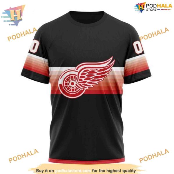 Custom Black And Gradient Design NHL Detroit Red Wings Hoodie 3D