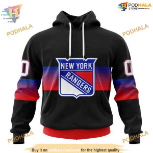 Custom Black And Gradient Design NHL New York Rangers Hoodie 3D 1