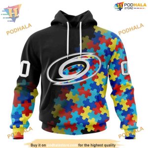 Custom Black Autism Awareness Design NHL Carolina Hurricanes Hoodie 3D 1