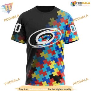 Custom Black Autism Awareness Design NHL Carolina Hurricanes Hoodie 3D 3