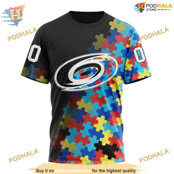 Custom Black Autism Awareness Design NHL Carolina Hurricanes Hoodie 3D