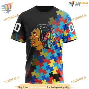 Custom Black Autism Awareness Design NHL Chicago Blackhawks Hoodie 3D 3