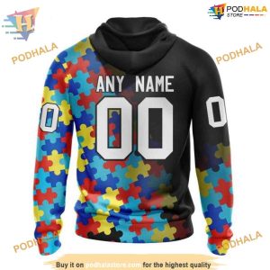 Custom Black Autism Awareness Design NHL Columbus Blue Jackets Hoodie 3D 2