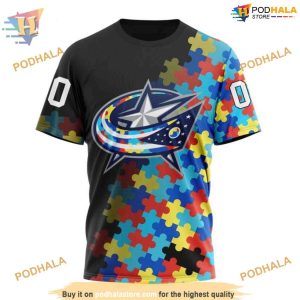 Custom Black Autism Awareness Design NHL Columbus Blue Jackets Hoodie 3D 3