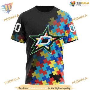 Custom Black Autism Awareness Design NHL Dallas Stars Hoodie 3D 3