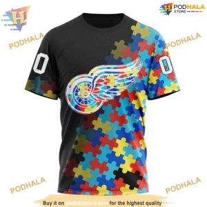 Custom Black Autism Awareness Design NHL Detroit Red Wings Hoodie 3D 3