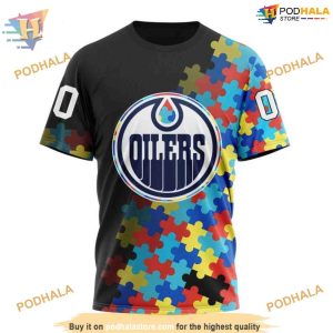 Custom Black Autism Awareness Design NHL Edmonton Oilers Hoodie 3D 3